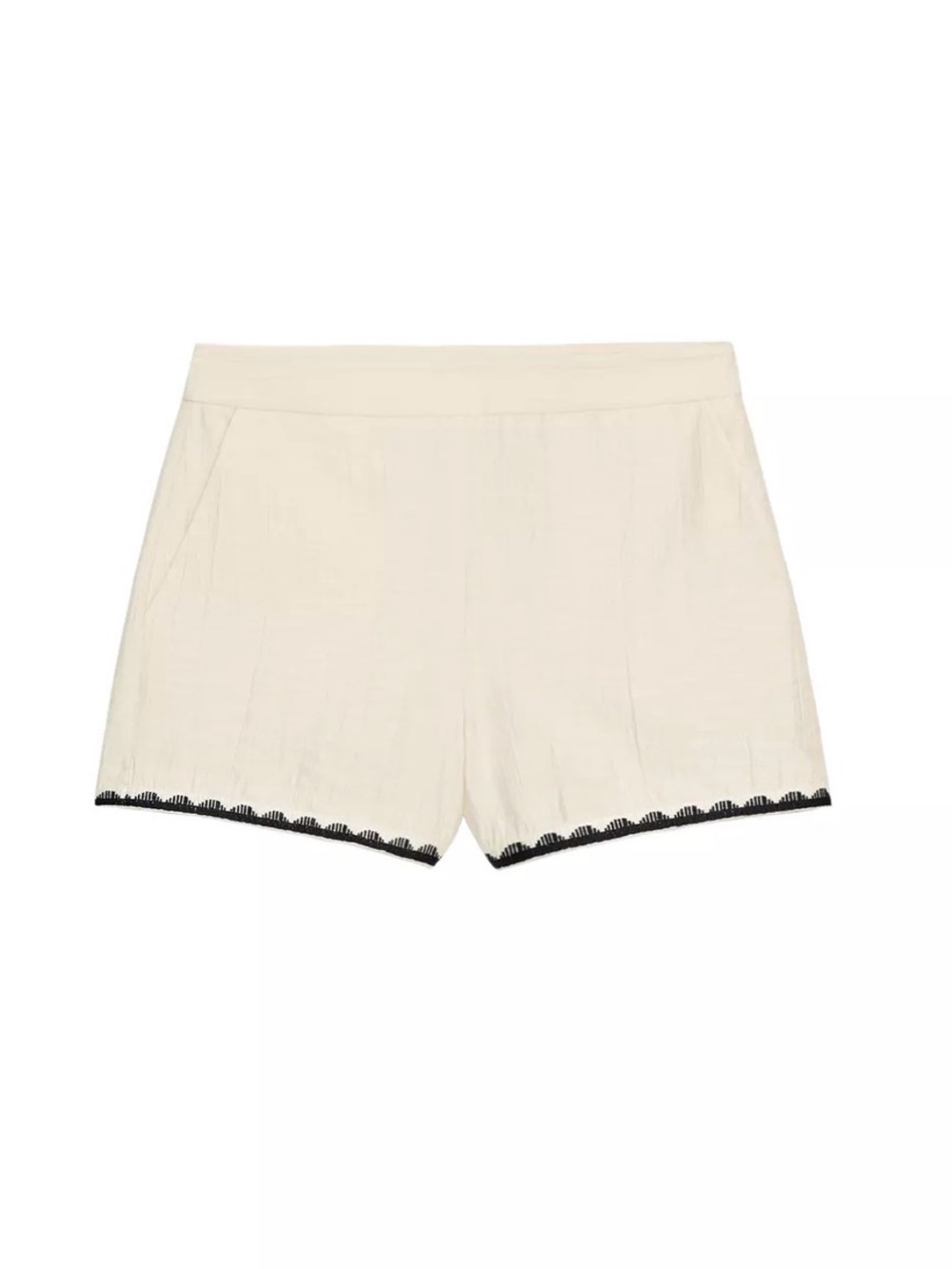 Zara Cream High-Waist Shorts with Black Lace Hem